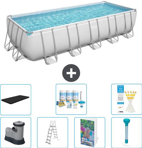 Bestway Rechthoekig Power Steel Zwembad - 640 x 274 x 132 - Grijs - Inclusief Pomp - Ladder - Afdekzeil - Onderhoudspakket - Thermometer - 8-delig
