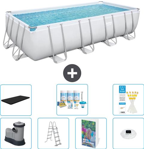 Bestway Rechthoekig Power Steel Zwembad - 549 x 274 x 122 - Grijs - Inclusief Pomp - Ladder - Afdekzeil - Onderhoudspakket - Verlichting - 8-delig