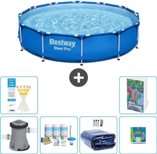 Bestway Rond Steel Pro Zwembad - 366 x 76 cm - Blauw - Inclusief Pomp - Onderhoudspakket - Solarzeil - Speelgoed - 7-delig