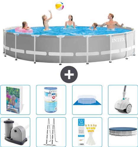 Intex Rond Prism Frame Zwembad - 548 x 122 cm - Grijs - Inclusief Pomp - Ladder - Grondzeil - Afdekzeil - Filter - Stofzuiger - 9-delig
