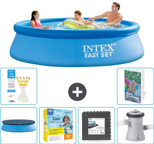 Intex Rond Opblaasbaar Easy Set Zwembad - 305 x 76 cm - Blauw - Inclusief Afdekzeil - Onderhoudspakket - Vloertegels - Zwembadfilterpomp - 7-delig