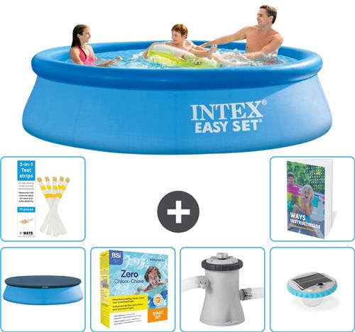 Intex Rond Opblaasbaar Easy Set Zwembad - 305 x 76 cm - Blauw - Inclusief Afdekzeil - Onderhoudspakket - Zwembadfilterpomp - Verlichting - 7-delig
