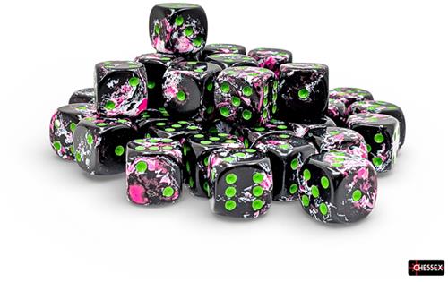 Chessex 36 x D6 Set Brush 12mm - Paintball/Green