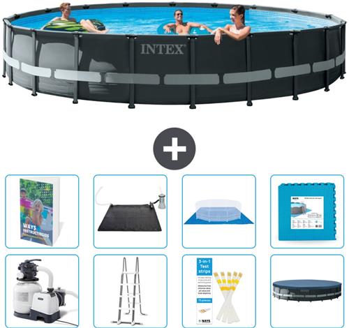 Intex Rond Ultra XTR Frame Zwembad - 610 x 122 cm - Inclusief Pomp - Ladder - Grondzeil - Afdekzeil - Solar Mat - Vloertegels - 9-delig
