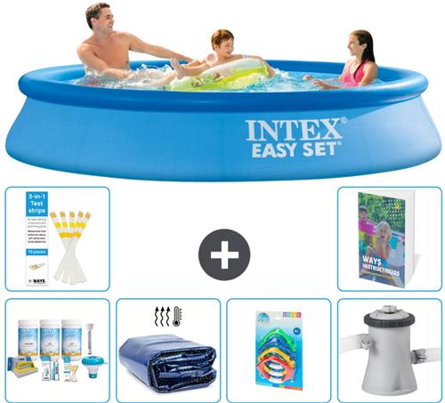 Intex Rond Opblaasbaar Easy Set Zwembad - 305 x 61 cm - Blauw - Inclusief Onderhoudspakket - Solarzeil - Speelgoed - Zwembadfilterpomp - 7-delig