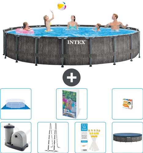 Intex Rond Prism Frame Greywood Zwembad - 549 x 122 cm - Inclusief Pomp - Ladder - Grondzeil - Afdekzeil - Speelgoed - 8-delig