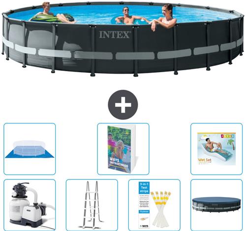 Intex Rond Ultra XTR Frame Zwembad - 610 x 122 cm - Inclusief Pomp - Ladder - Grondzeil - Afdekzeil - Loungebed - 8-delig