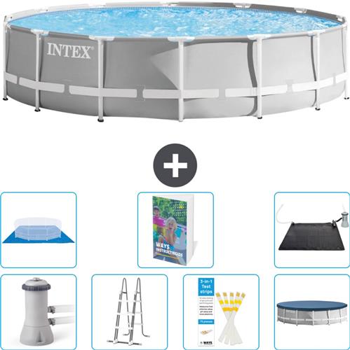 Intex Rond Prism Frame Zwembad - 427 x 107 cm - Grijs - Inclusief Pomp - Ladder - Grondzeil - Afdekzeil - Solar Mat - 8-delig