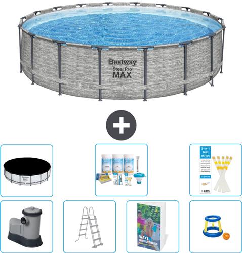 Bestway Rond Steel Pro MAX Zwembad - Steenprint - 549 x 122 - Inclusief Pomp - Ladder - Afdekzeil - Onderhoudspakket - Speelgoed - 8-delig