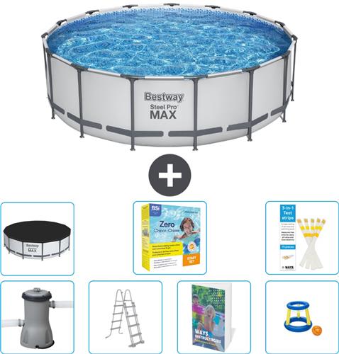 Bestway Rond Steel Pro MAX Zwembad - 457 x 122 cm - Grijs - Inclusief Pomp - Ladder - Afdekzeil - Onderhoudspakket - Speelgoed - 8-delig