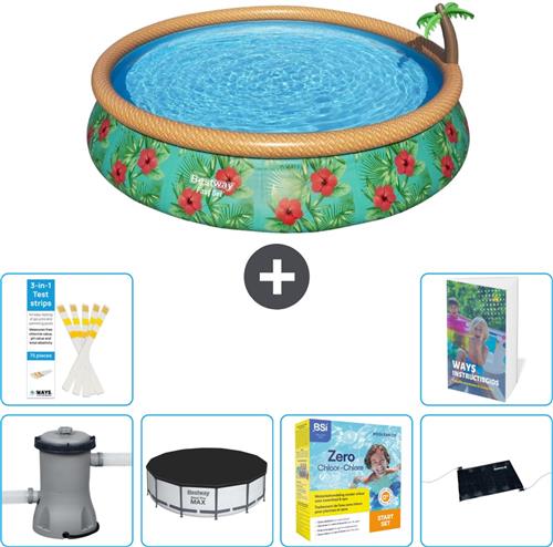 Bestway Rond Opblaasbaar Fast Set Zwembad - Paradijsprint - 457 x 84 cm - Inclusief Pomp - Afdekzeil - Onderhoudspakket - Solar Mat - 7-delig