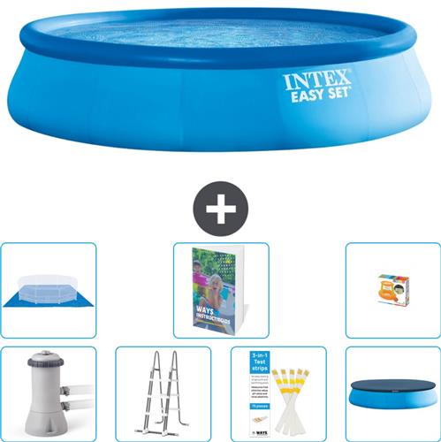 Intex Rond Opblaasbaar Easy Set Zwembad - 457 x 107 cm - Blauw - Inclusief Pomp - Ladder - Grondzeil - Afdekzeil - Speelgoed - 8-delig