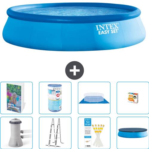 Intex Rond Opblaasbaar Easy Set Zwembad - 457 x 107 cm - Blauw - Inclusief Pomp - Ladder - Grondzeil - Afdekzeil - Filter - Speelgoed - 9-delig