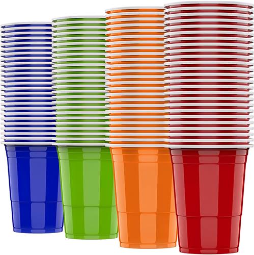 Somstyle Beerpong Bekers - 100 Stuks - Party Red Cups 500 ML - Beer Pong Set - Blauw, Groen, Rood & Oranje