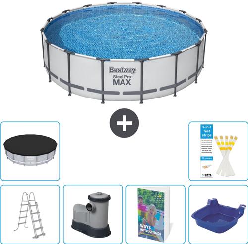 Bestway Rond Steel Pro MAX Zwembad - 488 x 122 cm - Grijs - Inclusief Pomp - Ladder - Afdekzeil - Voetenbad - 7-delig