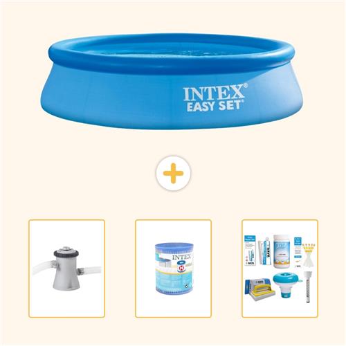 Intex Rond Opblaasbaar Easy Set Zwembad - 305 x 76 cm - Blauw - Inclusief Zwembadfilterpomp - Filter - Onderhoudspakket - 4-delig