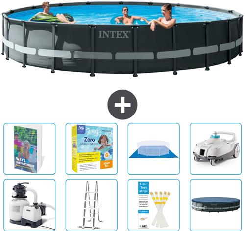 Intex Rond Ultra XTR Frame Zwembad - 610 x 122 cm - Inclusief Pomp - Ladder - Grondzeil - Afdekzeil - Onderhoudspakket - Stofzuiger - 9-delig