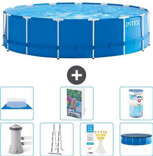 Intex Rond Frame Zwembad - 457 x 122 cm - Blauw - Inclusief Pomp - Ladder - Grondzeil - Afdekzeil - Filter - 8-delig