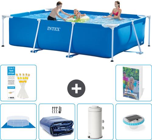 Intex Rechthoekig Frame Zwembad - 300 x 200 x 75 cm - Blauw - Inclusief Grondzeil - Solarzeil - Zwembadfilterpomp - Verlichting - 7-delig