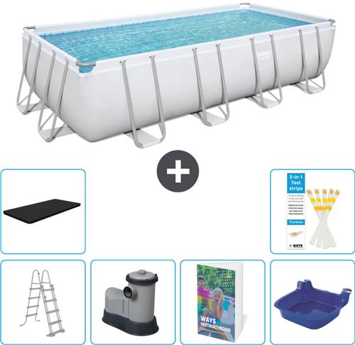 Bestway Rechthoekig Power Steel Zwembad - 549 x 274 x 122 - Grijs - Inclusief Pomp - Ladder - Afdekzeil - Voetenbad - 7-delig