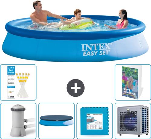 Intex Rond Opblaasbaar Easy Set Zwembad - 366 x 76 cm - Blauw - Inclusief Pomp - Afdekzeil - Vloertegels - Warmtepomp - 7-delig