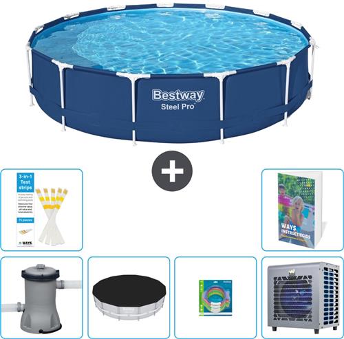Bestway Rond Steel Pro Zwembad - 396 x 84 cm - Blauw - Inclusief Pomp - Afdekzeil - Speelgoed - Warmtepomp - 7-delig