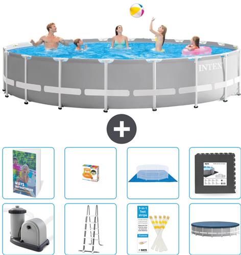 Intex Rond Prism Frame Zwembad - 610 x 132 cm - Grijs - Inclusief Pomp - Ladder - Grondzeil - Afdekzeil - Speelgoed - Vloertegels - 9-delig