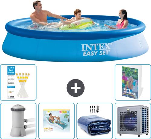 Intex Rond Opblaasbaar Easy Set Zwembad - 366 x 76 cm - Blauw - Inclusief Pomp - Loungebed - Solarzeil - Warmtepomp - 7-delig