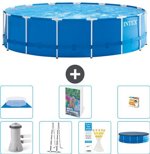 Intex Rond Frame Zwembad - 457 x 122 cm - Blauw - Inclusief Pomp - Ladder - Grondzeil - Afdekzeil - Speelgoed - 8-delig