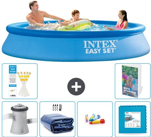 Intex Rond Opblaasbaar Easy Set Zwembad - 305 x 61 cm - Blauw - Inclusief Pomp - Solarzeil - Speelgoed - Vloertegels - 7-delig