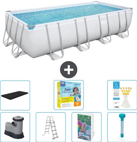Bestway Rechthoekig Power Steel Zwembad - 549 x 274 x 122 - Grijs - Inclusief Pomp - Ladder - Afdekzeil - Onderhoudspakket - Thermometer - 8-delig