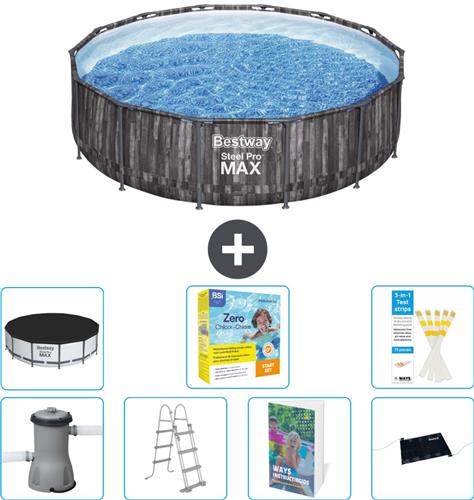 Bestway Rond Steel Pro MAX Zwembad - Houtprint - 427 x 107 cm - Inclusief Pomp - Ladder - Afdekzeil - Onderhoudspakket - Solar Mat - 8-delig