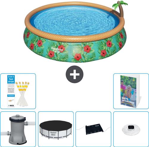 Bestway Rond Opblaasbaar Fast Set Zwembad - Paradijsprint - 457 x 84 cm - Inclusief Pomp - Afdekzeil - Solar Mat - Verlichting - 7-delig