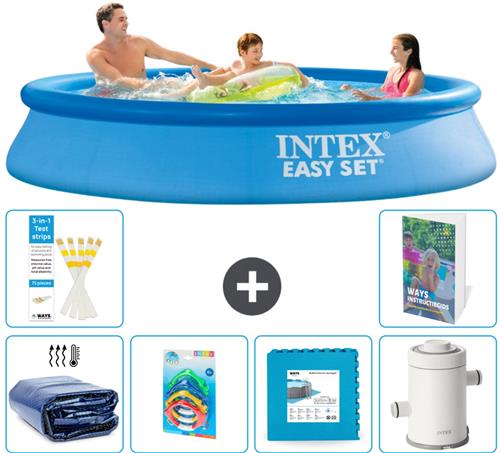 Intex Rond Opblaasbaar Easy Set Zwembad - 305 x 61 cm - Blauw - Inclusief Solarzeil - Speelgoed - Vloertegels - Zwembadfilterpomp - 7-delig
