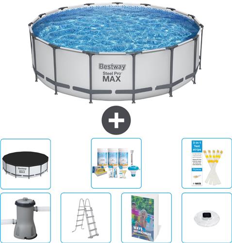 Bestway Rond Steel Pro MAX Zwembad - 457 x 122 cm - Grijs - Inclusief Pomp - Ladder - Afdekzeil - Onderhoudspakket - Verlichting - 8-delig