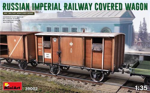 1:35 MiniArt 39002 Russian imperial railway covered wagon WWI Plastic Modelbouwpakket