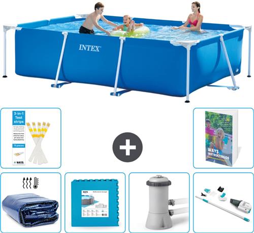 Intex Rechthoekig Frame Zwembad - 300 x 200 x 75 cm - Blauw - Inclusief Solarzeil - Vloertegels - Zwembadfilterpomp - Stofzuiger - 7-delig