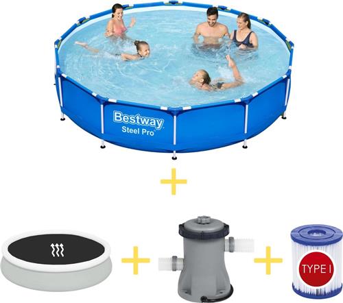 Bestway Zwembad - Steel Pro - 366 x 76 cm - Inclusief Solarzeil, Filterpomp & Filter