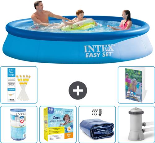 Intex Rond Opblaasbaar Easy Set Zwembad - 366 x 76 cm - Blauw - Inclusief Filter - Onderhoudspakket - Solarzeil - Zwembadfilterpomp - 7-delig