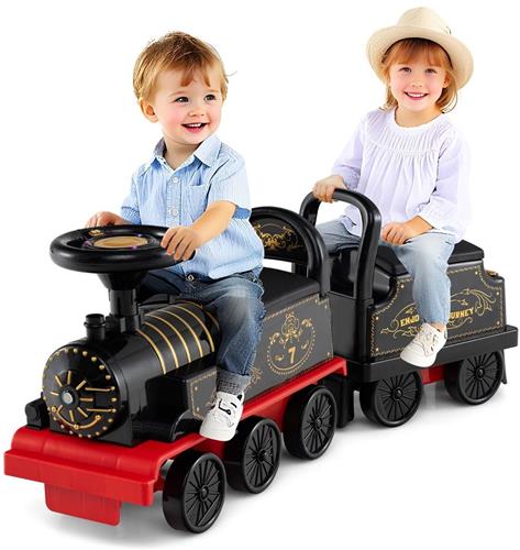 SureDealÂ® - Speelgoedauto' - Kinderspeelgoedtrein Elektrisch Kindervoertuig - Afneembare Wagons - 88x22x35 cm - Donkerbruin