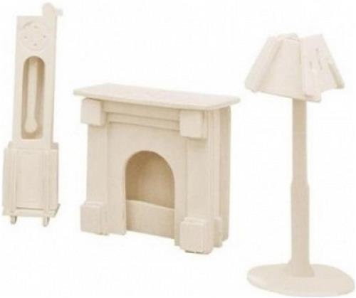 Bouwpakket Poppenhuismeubels Poppenhuisinrichting Lamp-Schoorsteen-Klok-hout