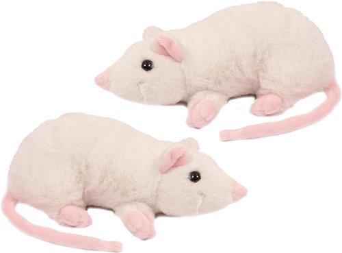 Pia Toys Knuffeldier Muizen - 2x - zachte pluche stof - premium kwaliteit knuffels - wit - 18 cm