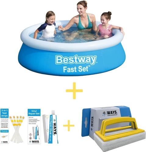 Bestway Zwembad - Fast Set - 183 x 51 cm - Inclusief Reparatiesetje & 75 Teststrips & Scrubborstel