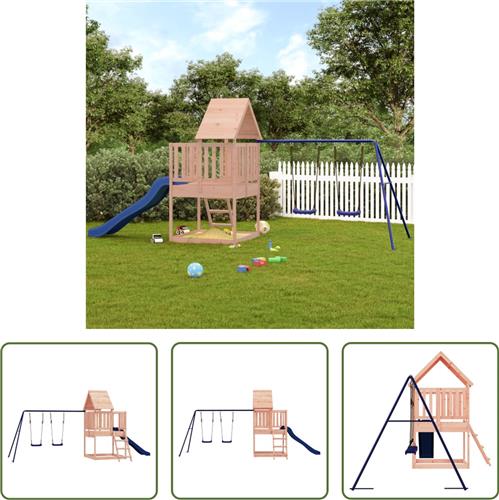 The Living Store Speeltoestel - Houten Speelhuis met Dubbele Schommel en Golvende Glijbaan - 564 x 235 x 228 cm