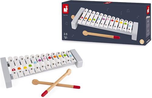 Janod Confetti - Xylofoon Metaal - Houten Xylofoon Met 12 Ferric Stukken En 2 Stokjes - Voor Kleine Muzikanten! - Geschikt Vanaf 2 Jaar