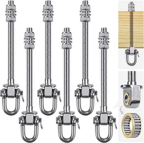 Houten kleerhangers - Roestvrij staal - 6 stuks - Met M10 zwenkbouten en lagers - Voor schommels en hangmatten