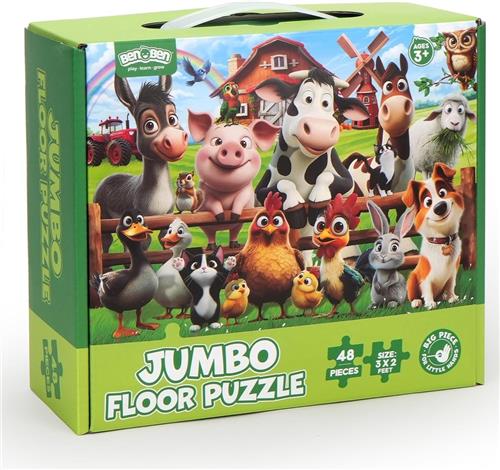 Voerpuzzel voor kat - Dieren - 90 x 60 cm - Grote Vloerpuzzel met Boerderijdieren - Educatief Speelgoed voor Kinderen