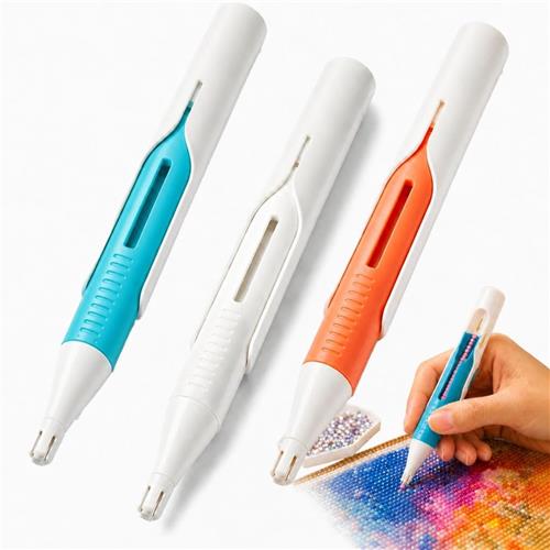 3-delige automatische strass-dispenser met drukmechanisme - 10 Ã— 1,2 Ã— 1,2 cm - 3 kleuren  Snelle 5D-diamantschilderset  Ergonomische knutselaccessoires  Gemakkelijk te gebruiken  Blauw, Oranje, Wit