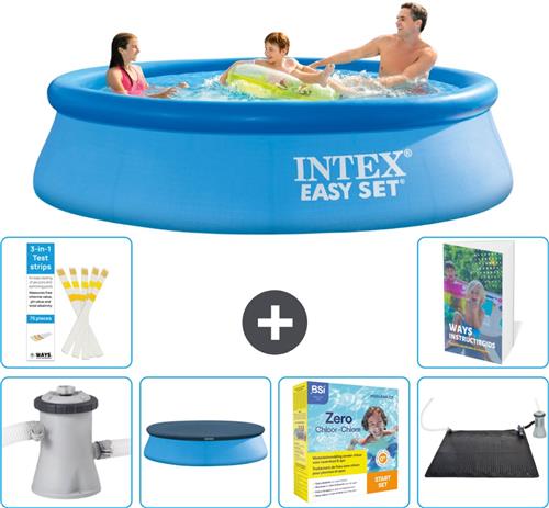 Intex Rond Opblaasbaar Easy Set Zwembad - 305 x 76 cm - Blauw - Inclusief Pomp - Afdekzeil - Onderhoudspakket - Solar Mat - 7-delig