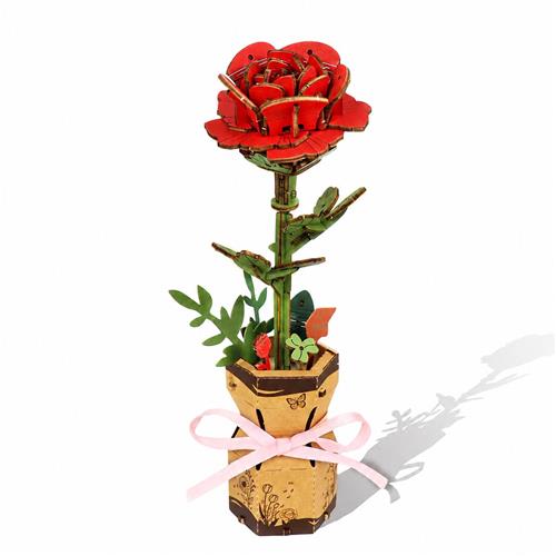 Gloovon 3D Puzzel Bloem - Houten Bouwpakket Roos - DIY Knutselset - 102 Stuks - Cadeau voor Volwassenen & Kinderen - Thuisdecoratie